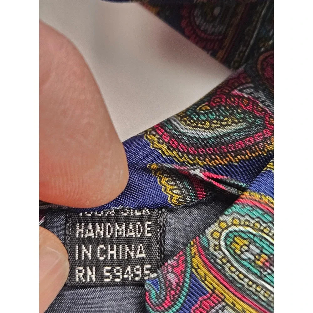 Stefano Rossini Men Navy Blue Paisley 100% Silk Handmade Necktie 3.75 Inch Width